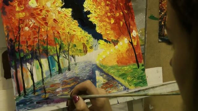 Осенний пейзаж мастихином смотреть онлайн