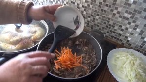 Жареные шампиньоны с луком,морковью.Рецепт жареных шампиньонов с куриной ножкой.