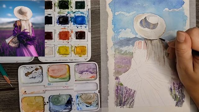 Рисуем акварелью девушку с лавандой. Онлайн-марафон в стиле Fashion. смотреть онлайн