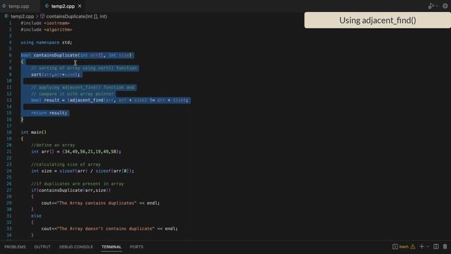 Check if Array Contains Duplicates in C++ | Interview Question | C++ Tutorial