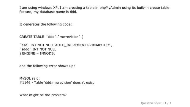 MySQL : Bug? #1146 - Table '###.#####' doesn't exist смотреть онлайн