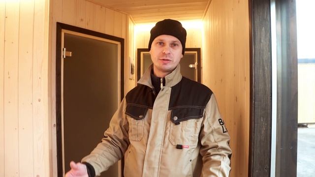 Баня с комнатой отдыха, душевой и туалетом / В-1.8 / Защитные рейки на стекле между душем и парной