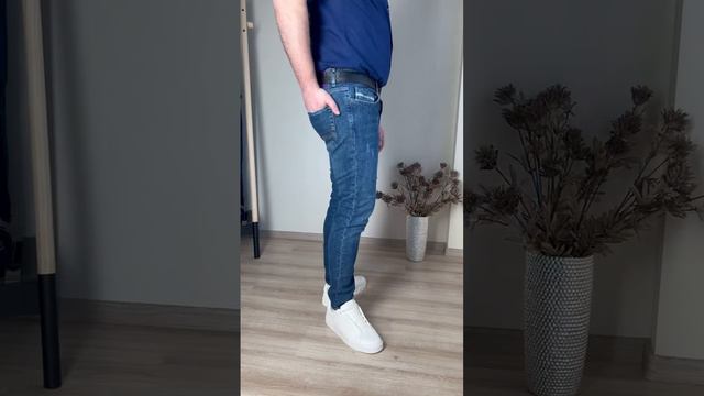 Джинсы синие мужские с царапками винтаж стрейч D2244 Jeans24