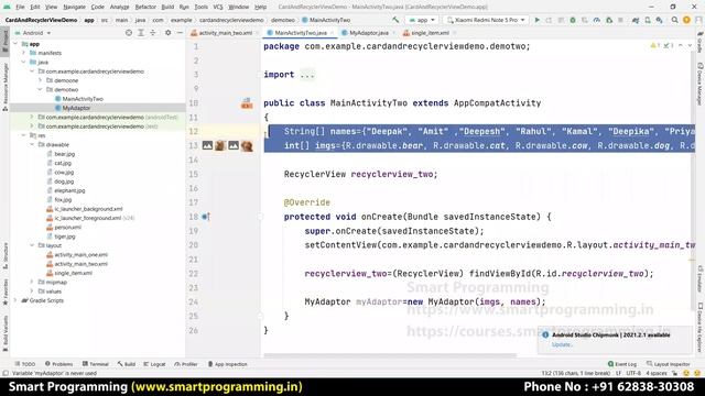 RecyclerView in Android | RecyclerView with CardView UI Design in Android Studio by Deepak Hindi #3