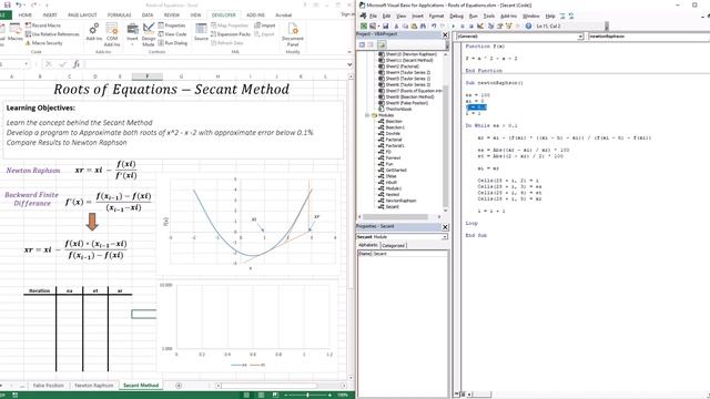 Secant Method and How it Compares to Newton Raphson - EXCEL/VBA