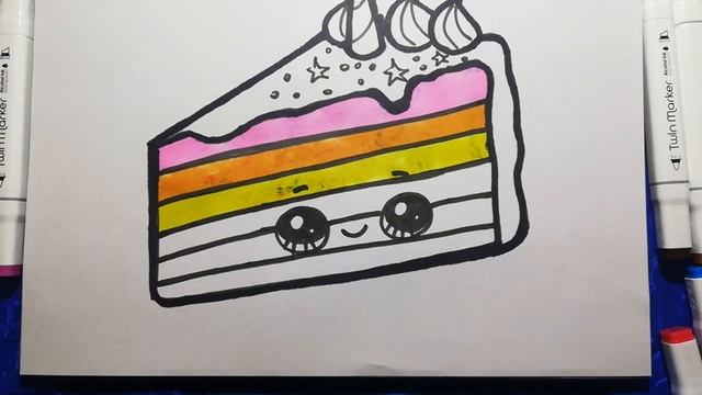 Как нарисовать Радужный Кусочек Торта маркерами . How To Draw a Rainbow Cake Slice with markers.