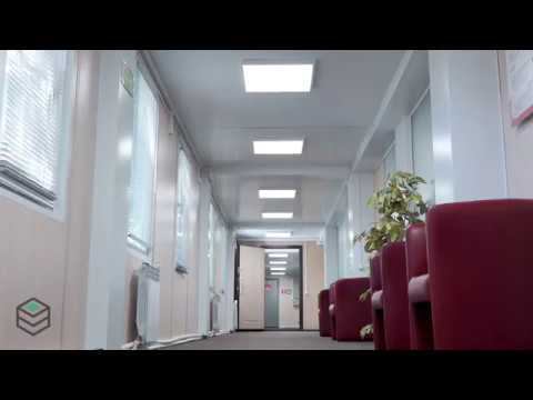 Блочно модульное здание офиса изнутри: коридоры, лестничный блок модуль
