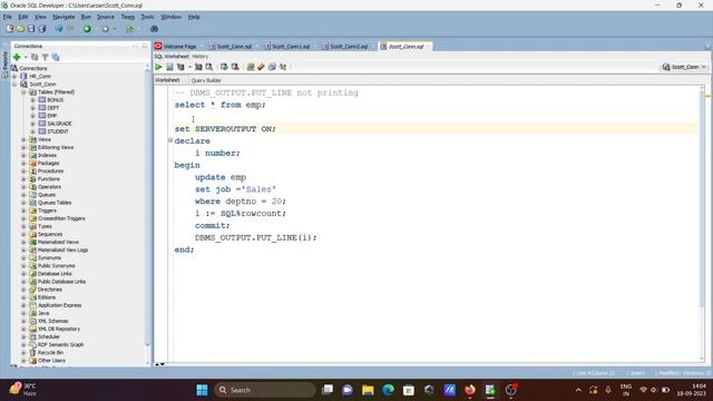 How to solve dbms output put line not working in sql
