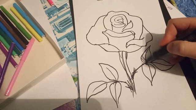 Как быстро нарисовать розу. Рисунок фломастером. смотреть онлайн