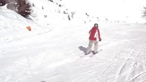 Skiing the red run "Forcelles" above Colfosco