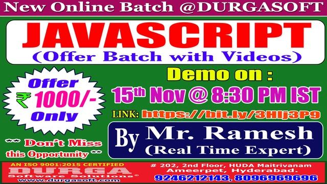 JAVASCRIPT Online Training @ DURGASOFT