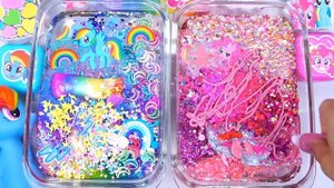 Little Pony Slime Mixing Random Cute, shiny things into slime #ASMR #slimevideos #Rainbow #슬라임