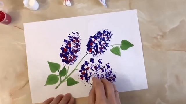 Рисуем сирень мятой бумагой и ватными палочками