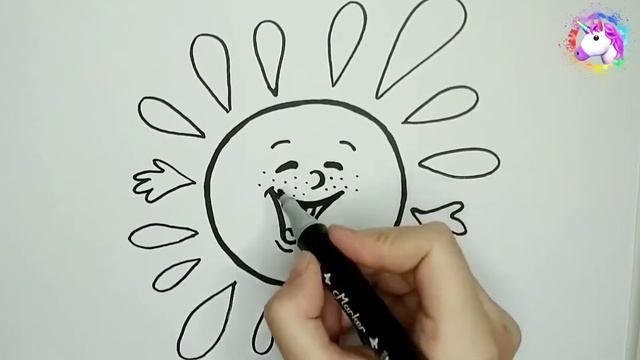 Раскраска для детей Солнце. Учимся рисовать. Простые рисунки для детей и малышей. смотреть онлайн