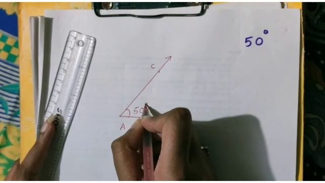 To draw an Acute angle of measure 50° and bisect it using compass and protractor смотреть онлайн