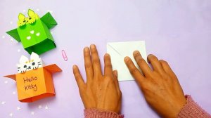 Origami jumping paper cat in box :Оригами котик в коробке