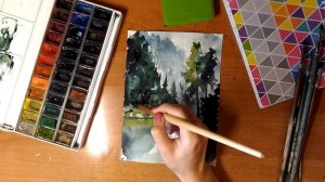 Рисуем пейзаж акварелью "Туманное утро"
