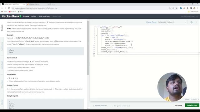 Hackerrank Solution | Python Nested Lists | #9