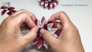 Прекрасный цветок - георгин, из органзы 2,5 см. МК/DIY. Flowers from ribbons.