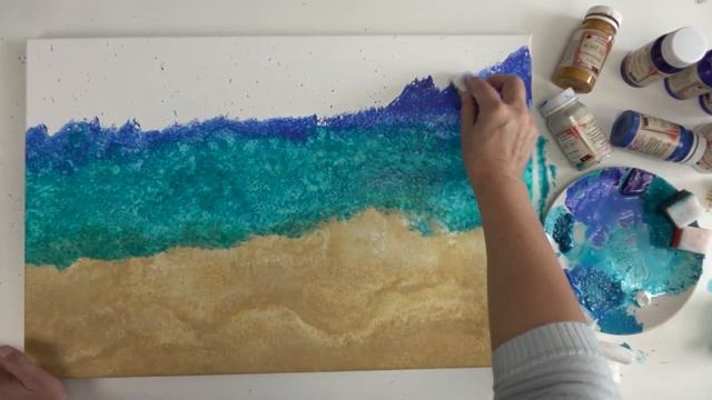 Морское побережье посудными губками. Рисуем без кисточек! Как просто нарисовать море.