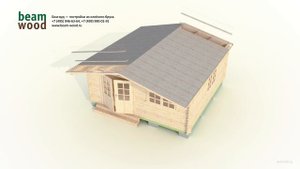 Дачный домик из бруса 5x5 с навесом (сборка 3d)