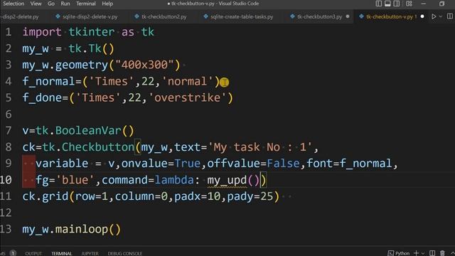 Tkinter Task (todo) list by using Check buttons and managing font overstrike style through events смотреть онлайн