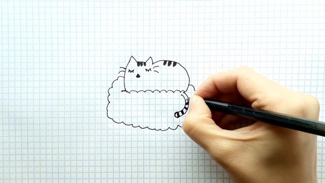 Рисуем простые рисунки #8. Как нарисовать спящего котика на облаке. Идеи для личного дневника смотреть онлайн