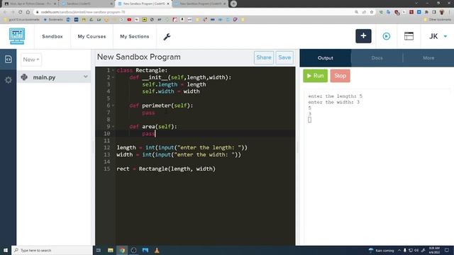 Python objects: Rectangle example