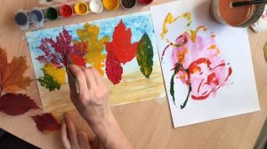 Осенний лес в нетрадиционной технике рисования «печать листьями»