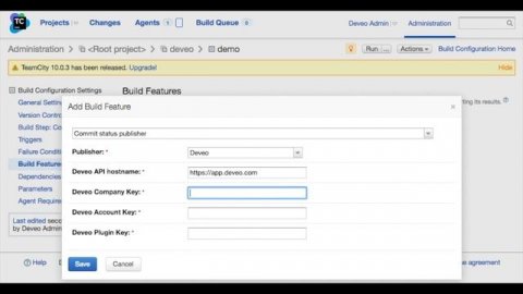 Deveo TeamCity commit status publisher integration