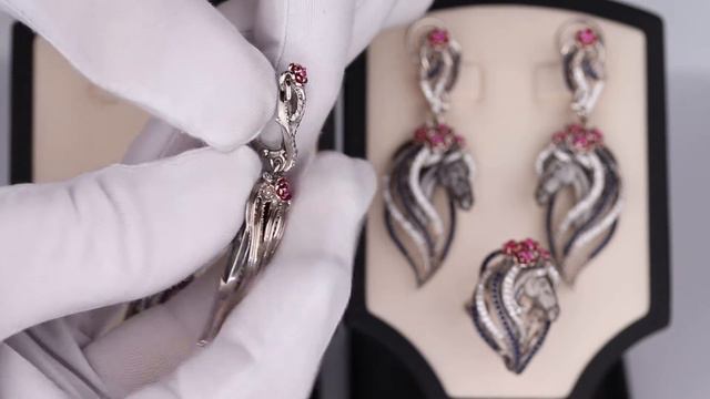 Серьги, кольцо и подвеска из серебра «Дуэт»