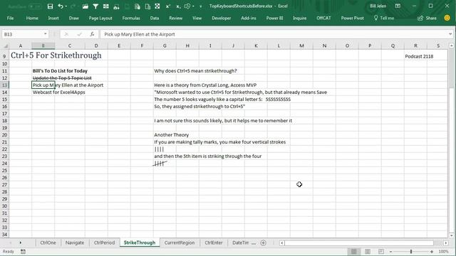 Excel shortcuts - Ctrl+5 for Strikethrough - Episode 2118