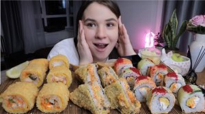 МУКБАНГ как я готовлюсь к родам? Запеченный сет роллов Mukbang sushi