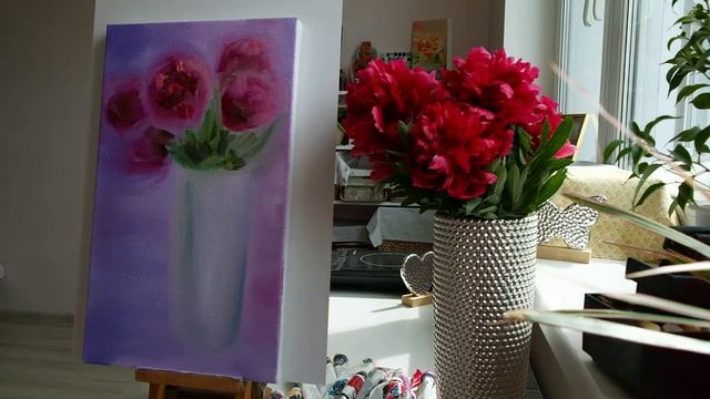 Живопись маслом | Натюрморт маслом | Живопись мастихином | Peonies painting смотреть онлайн