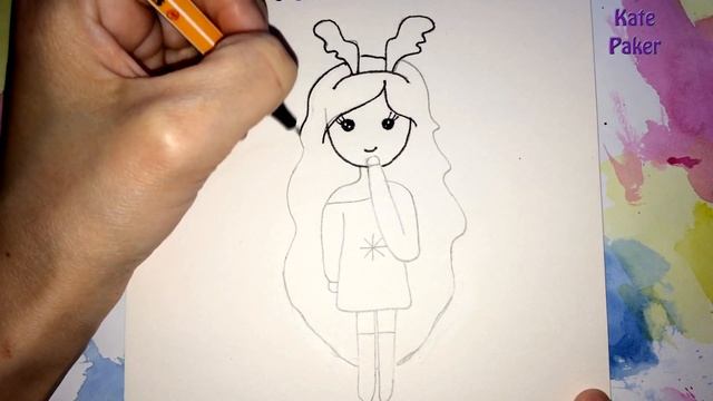 КАК НАРИСОВАТЬ ДЕВОЧКУ КАВАИ В НОВОГОДНЕМ КОСТЮМЕ ♥ ПРИВЕТЫ ПОДПИСЧИКАМ ♥ HOW TO DRAW A KAWAII GIRL