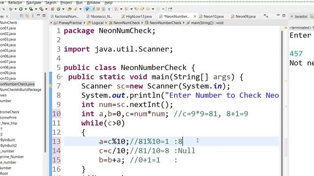 Java Logical Program : check Neon Number