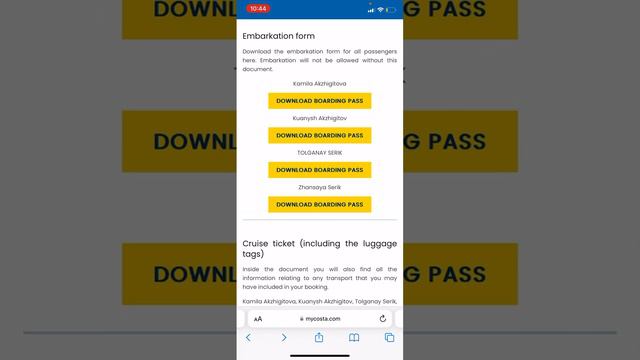 Как скачать посадочные талоны на круизную линию Costa. Boarding pass Costa cruise line. смотреть онлайн