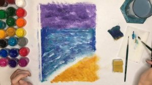 Чайки на море. Как нарисовать бушующее море. Морской пейзаж. Гуашь. Для дошкольников.