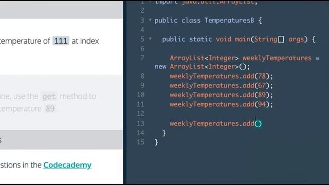 Codecademy Learn Java, ArrayList Insertion, Data Structures