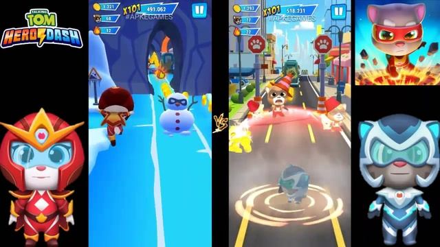 Talking Tom Hero Dash ICE BOLT TOM VS FIRE ARROW ANGELA GAMEPLAY ANDROID IOS смотреть онлайн