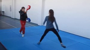 Тхэквондо тренировка  бой с лапами спорт каратэ отработка ударов