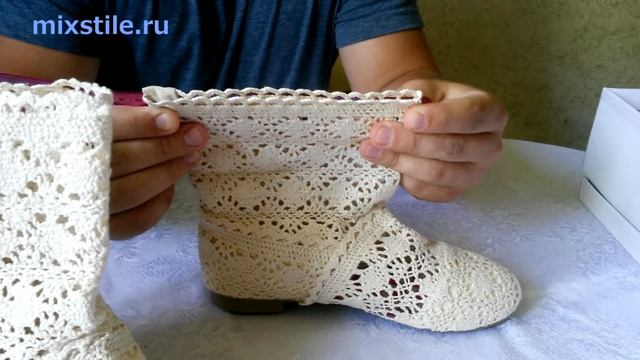 Бежевые вязанные полусапожки. Летняя обувь. Обзор от mixstile.ru