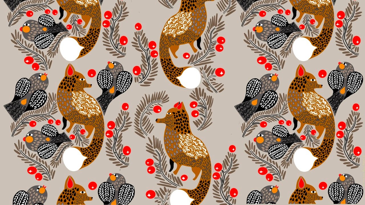 Узор Ketunmarja от Marimekko — зимняя сказка с лисичками и птичками ❄️ Процесс рисования! Таймлапс ?