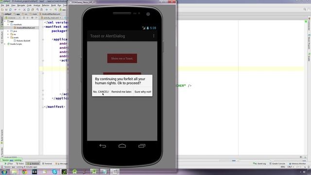 Learn Android Studio: (15) Using pop up messages. Toast versus AlertDialog смотреть онлайн