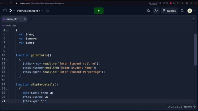 PHP OOP Tutorial: Create a Student Class with Rollno. Name,Percentage | Object-Oriented Programming