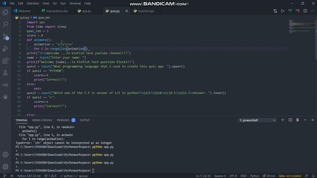 Python  quiz app using Control flow statements 2...with in Loading animation ...Part 2