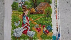 Вышивка крестом с нанесённым рисунком "На птичьем дворе". Фирма "Матренин Посад"