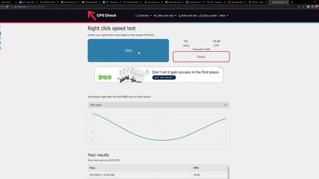 Right click speed test   CPS right mouse button   20 cps! right click time to speed telly!