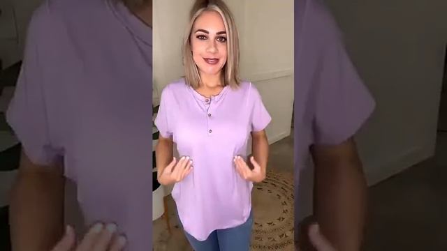 Simple Lines Button Henley Top In Lavender by Sew In Love - small thru 3X смотреть онлайн