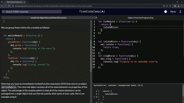 Use an IIFE to Create a Module | Object Oriented Programming | freeCodeCamp